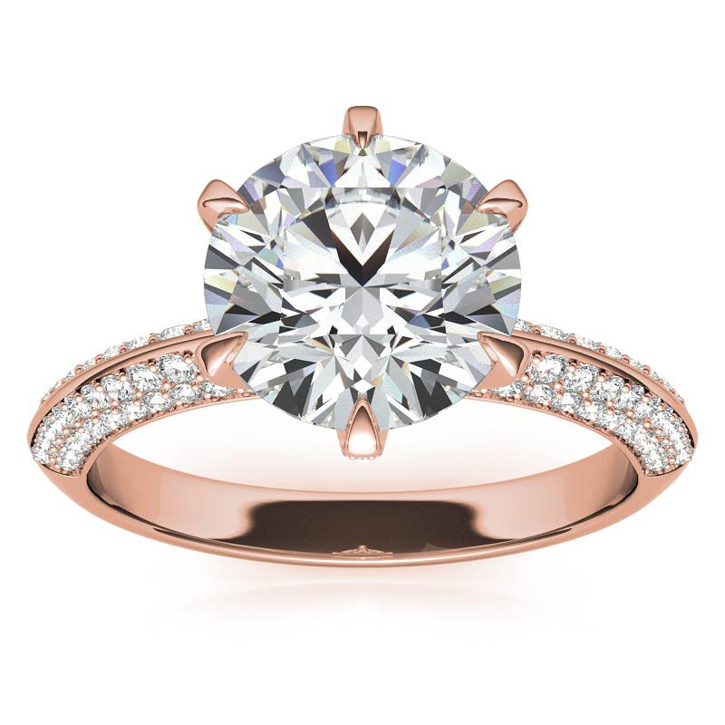 Round Moissanite Double Row Pave Knife Edge Style Engagement Ring