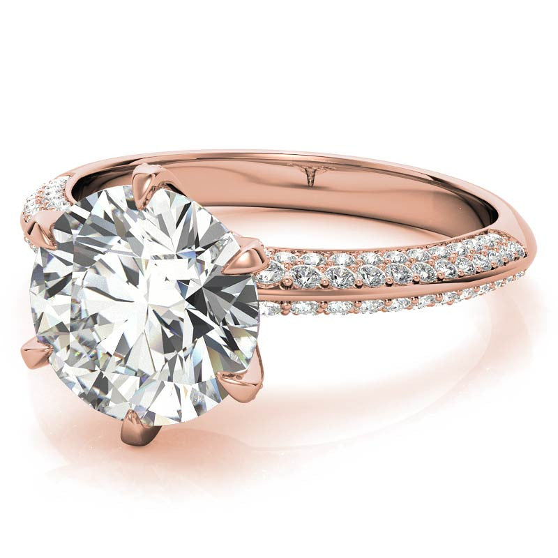 Round Moissanite Double Row Pave Knife Edge Style Engagement Ring