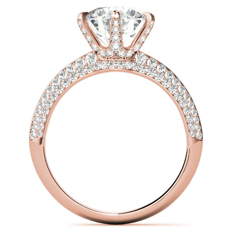 Round Moissanite Double Row Pave Knife Edge Style Engagement Ring