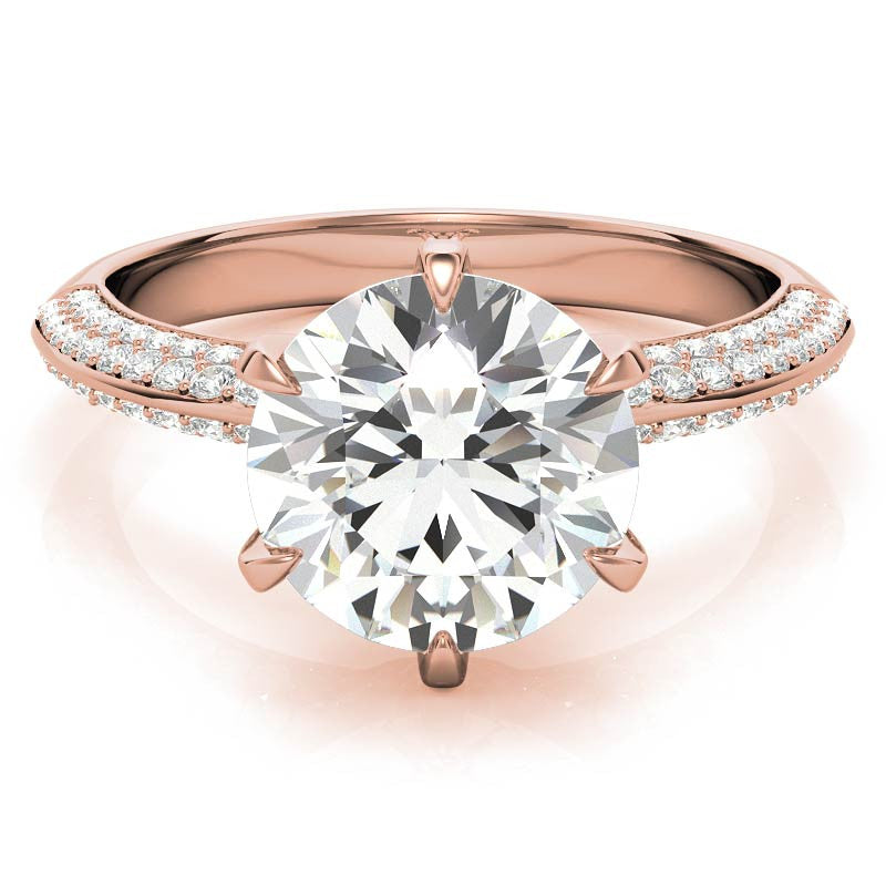 Round Moissanite Double Row Pave Knife Edge Style Engagement Ring
