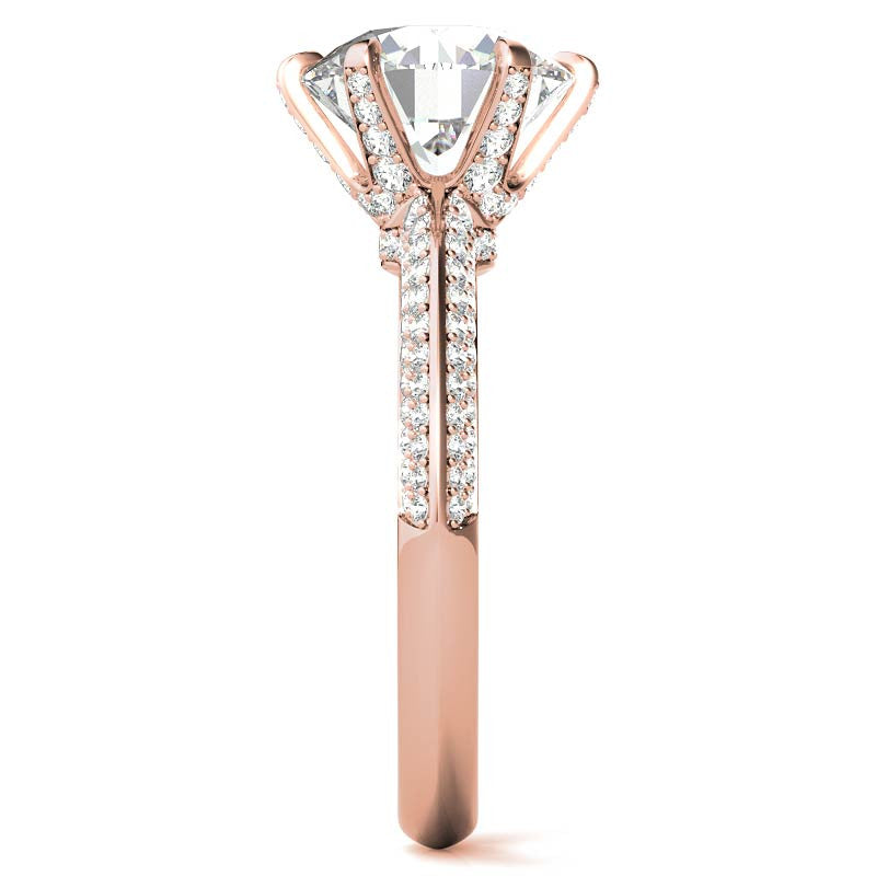 Round Moissanite Double Row Pave Knife Edge Style Engagement Ring