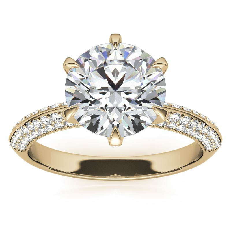 Round Moissanite Double Row Pave Knife Edge Style Engagement Ring