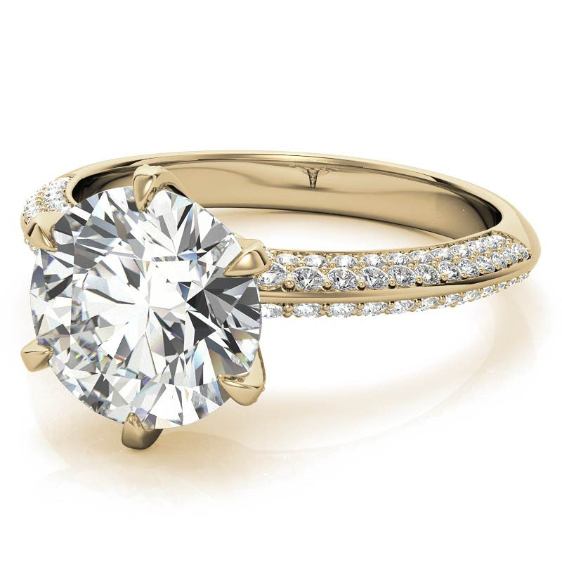 Round Moissanite Double Row Pave Knife Edge Style Engagement Ring