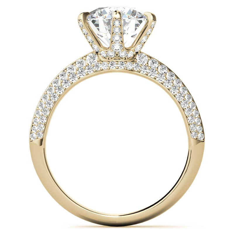Round Moissanite Double Row Pave Knife Edge Style Engagement Ring