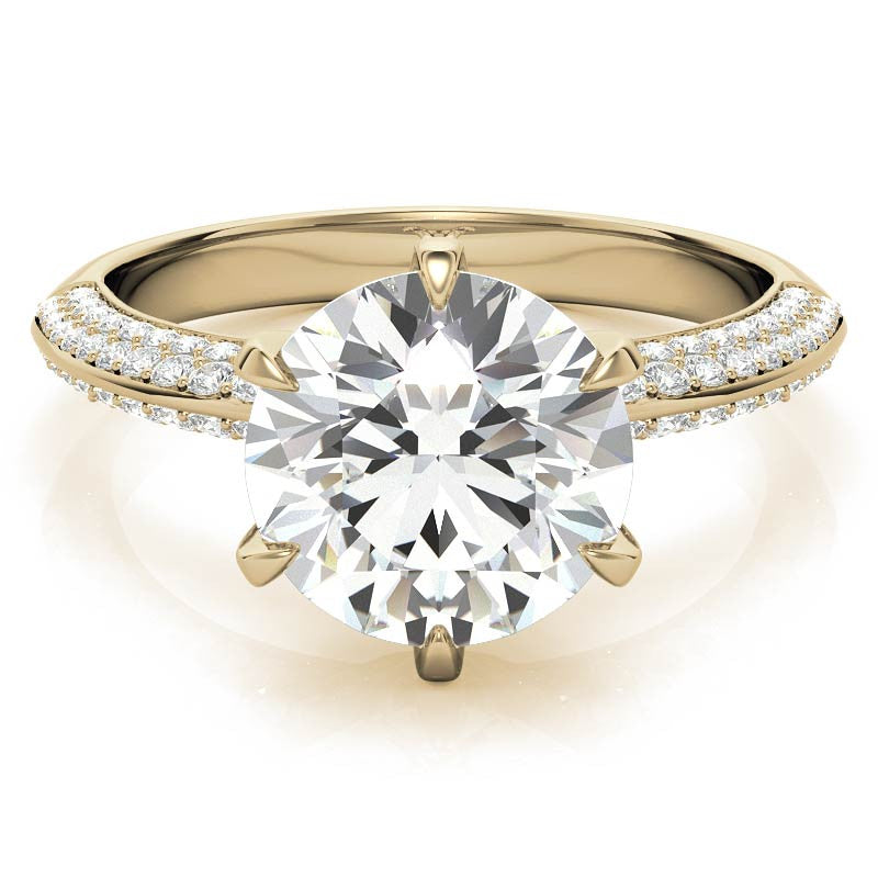 Round Moissanite Double Row Pave Knife Edge Style Engagement Ring