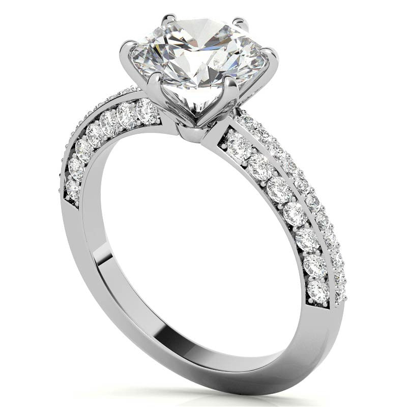 Round Brilliant Moissanite Knife Edge Engagement Ring