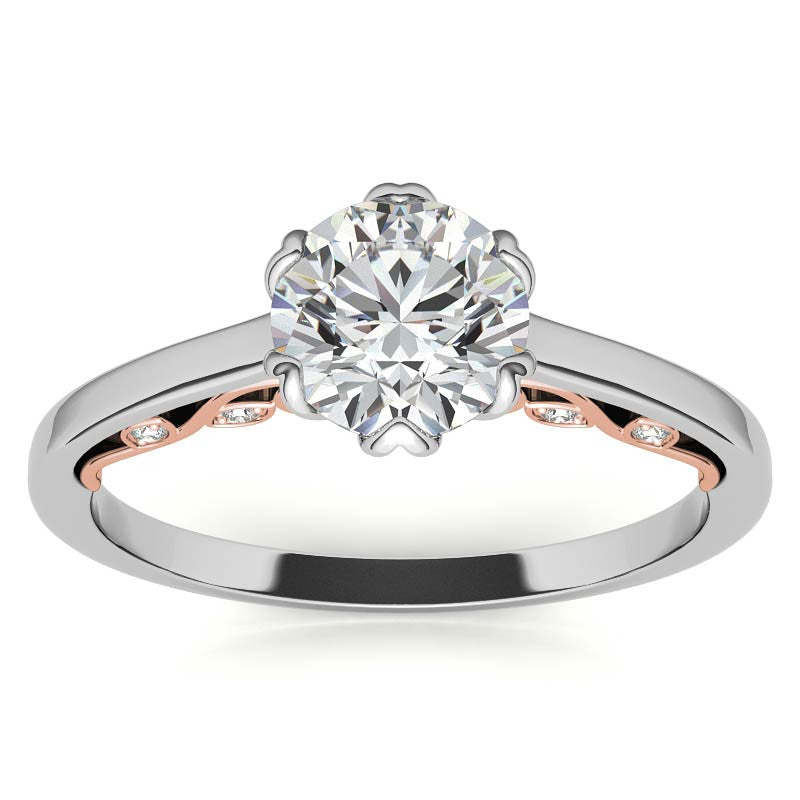 Round Brilliant Moissanite Tulip Design Accented Engagement Ring