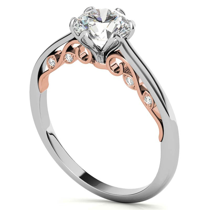 Round Brilliant Moissanite Tulip Design Accented Engagement Ring