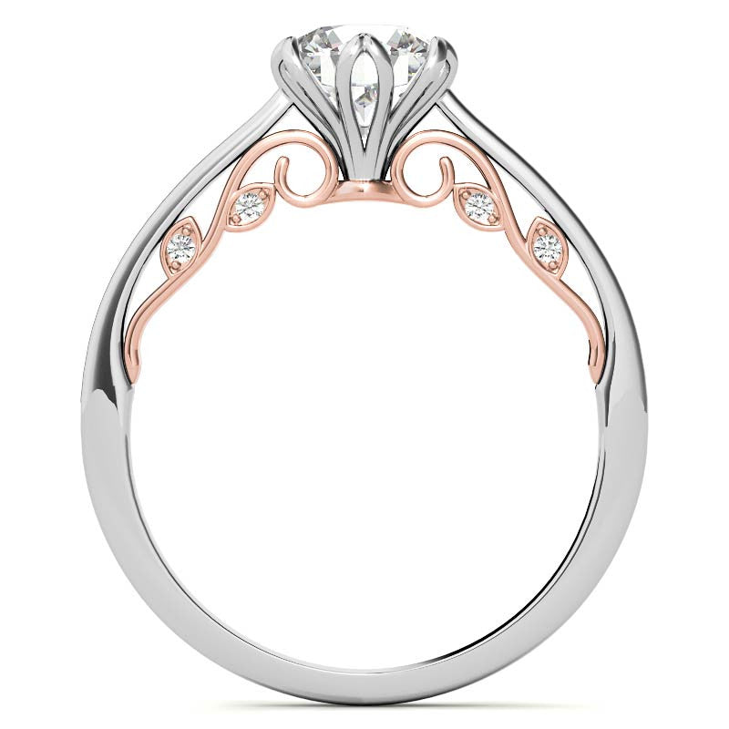 Round Brilliant Moissanite Tulip Design Accented Engagement Ring