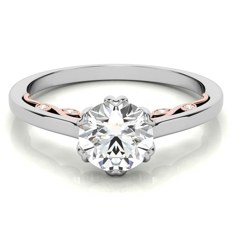 Round Brilliant Moissanite Tulip Design Accented Engagement Ring
