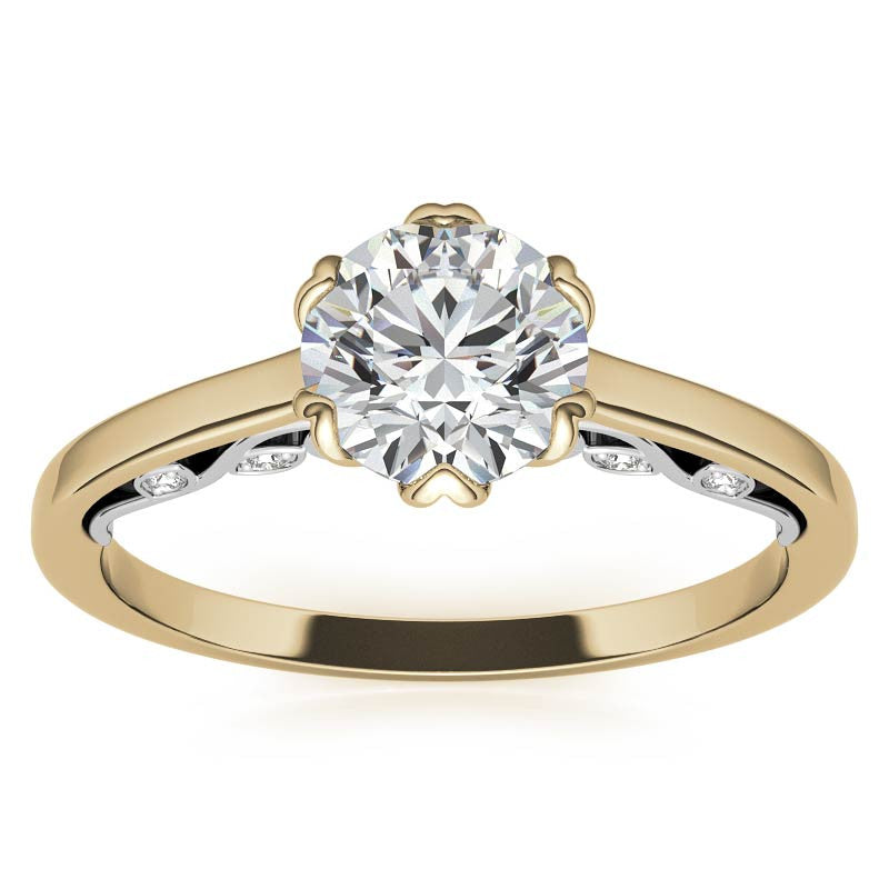 Round Brilliant Moissanite Tulip Design Accented Engagement Ring