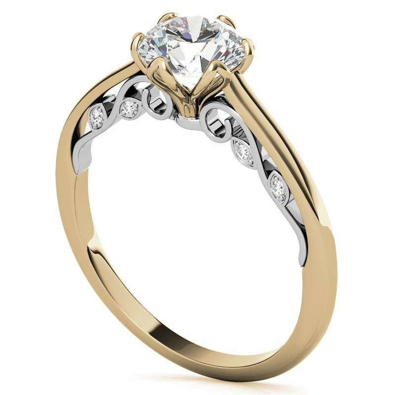 Round Brilliant Moissanite Tulip Design Accented Engagement Ring