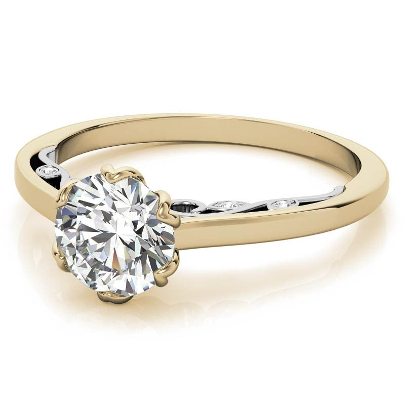 Round Brilliant Moissanite Tulip Design Accented Engagement Ring