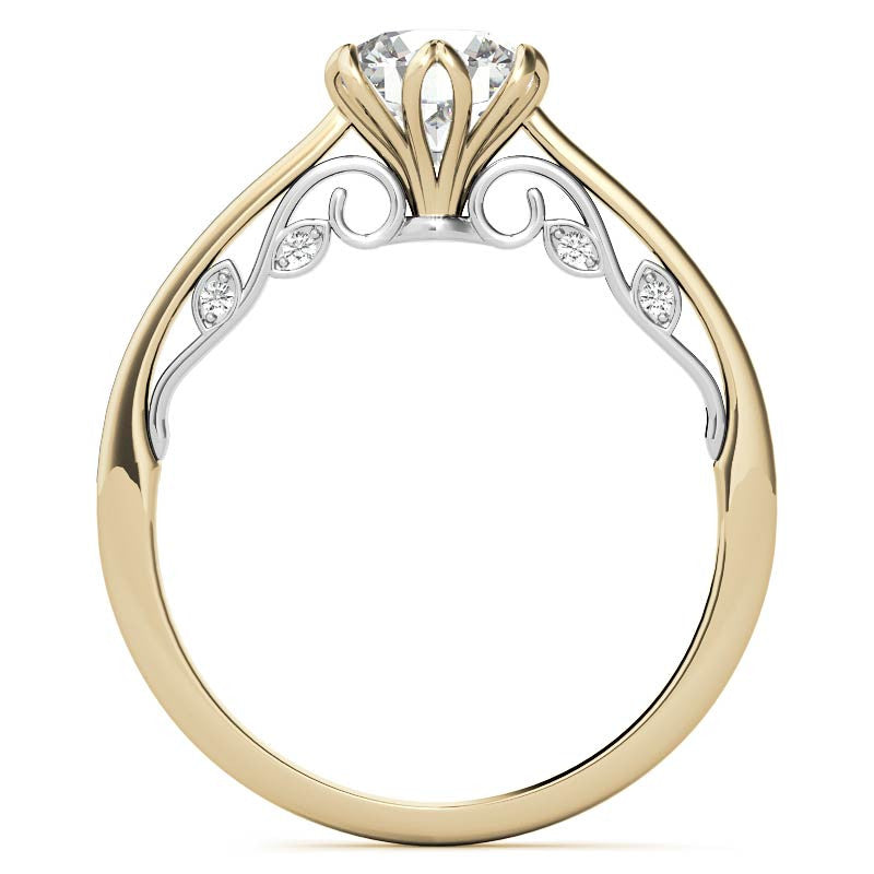 Round Brilliant Moissanite Tulip Design Accented Engagement Ring