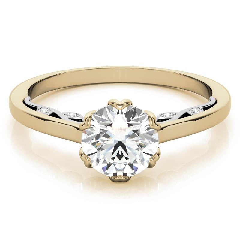 Round Brilliant Moissanite Tulip Design Accented Engagement Ring