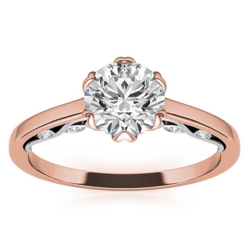 Round Brilliant Moissanite Tulip Design Accented Engagement Ring