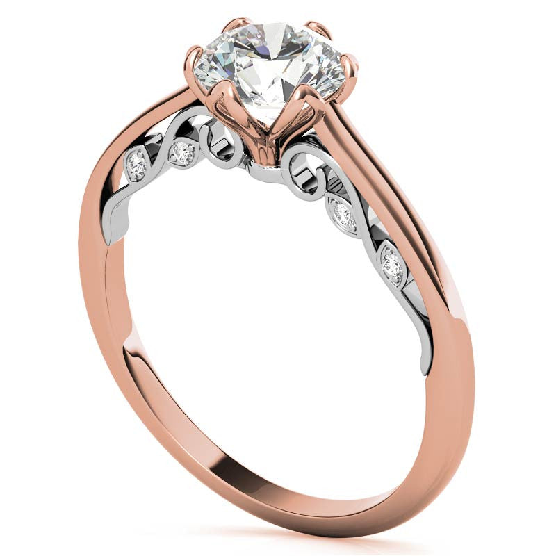 Round Brilliant Moissanite Tulip Design Accented Engagement Ring