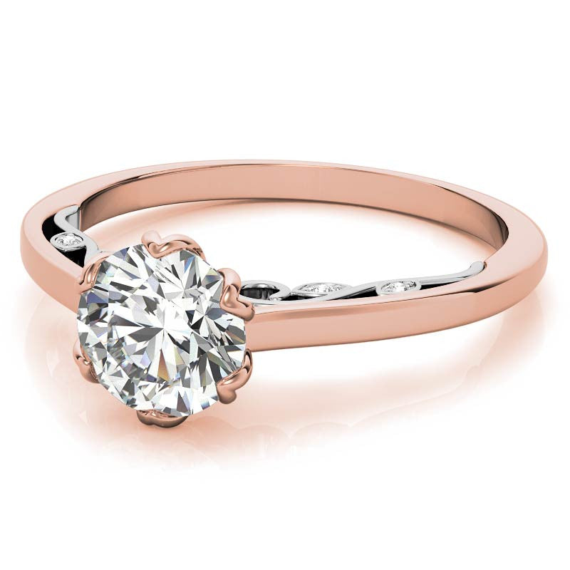 Round Brilliant Moissanite Tulip Design Accented Engagement Ring