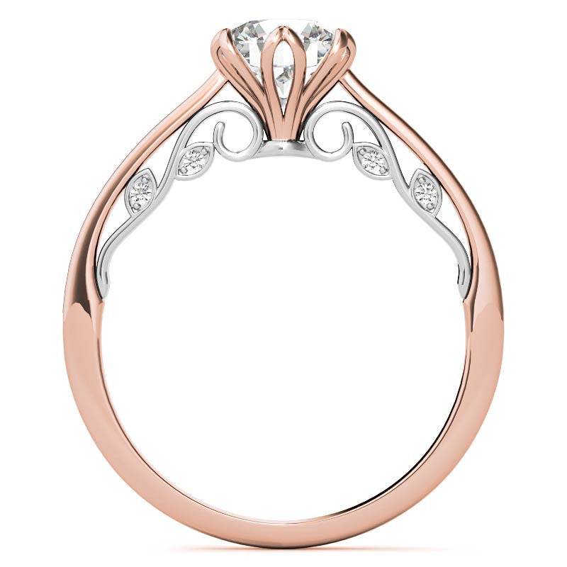 Round Brilliant Moissanite Tulip Design Accented Engagement Ring