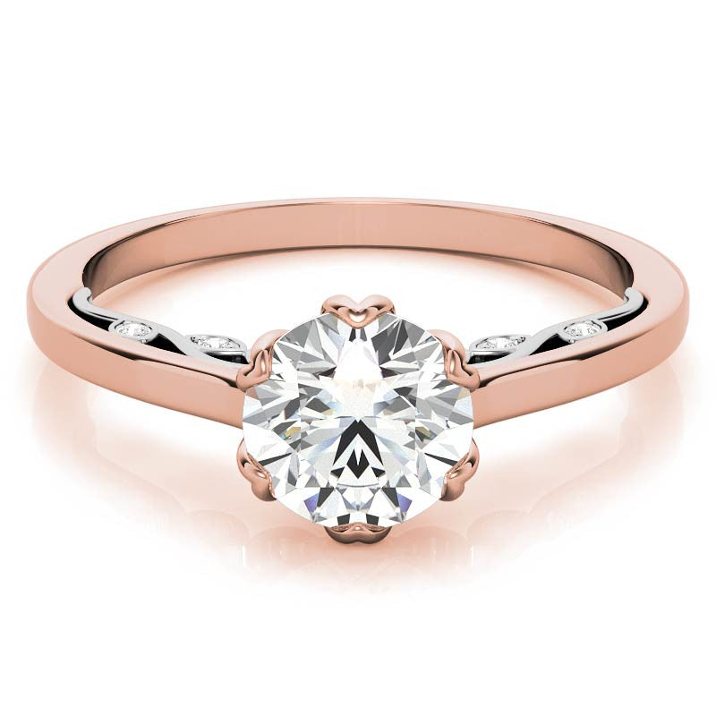 Round Brilliant Moissanite Tulip Design Accented Engagement Ring
