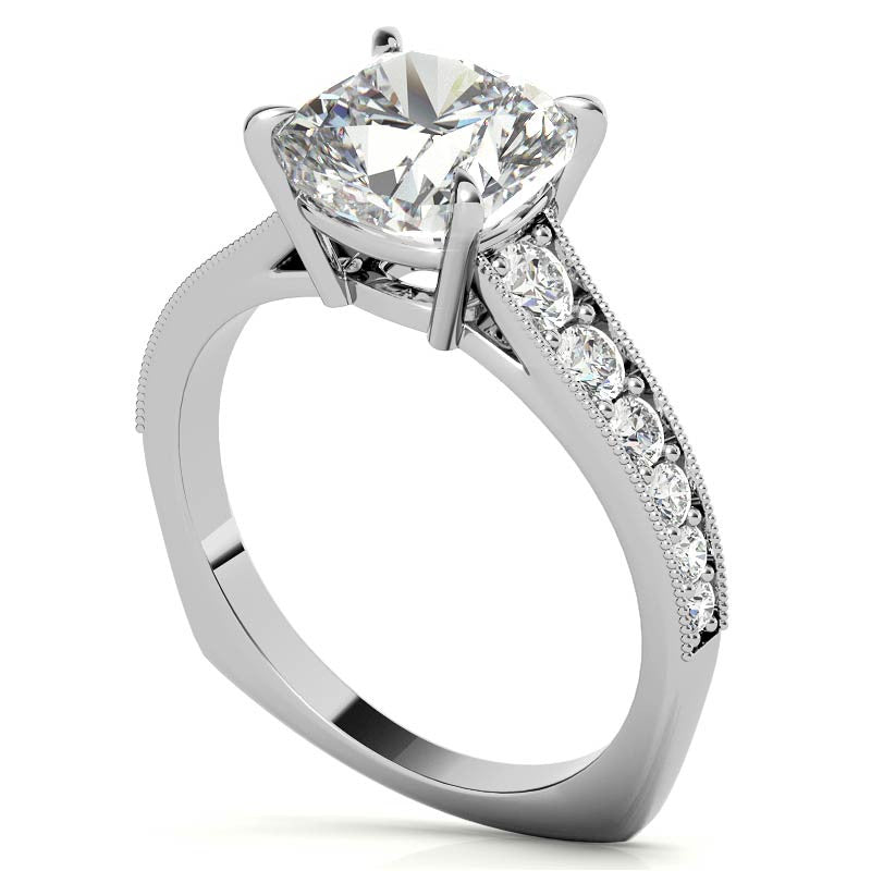 Cushion Moissanite Tapered Engagement Ring with Euro Shank