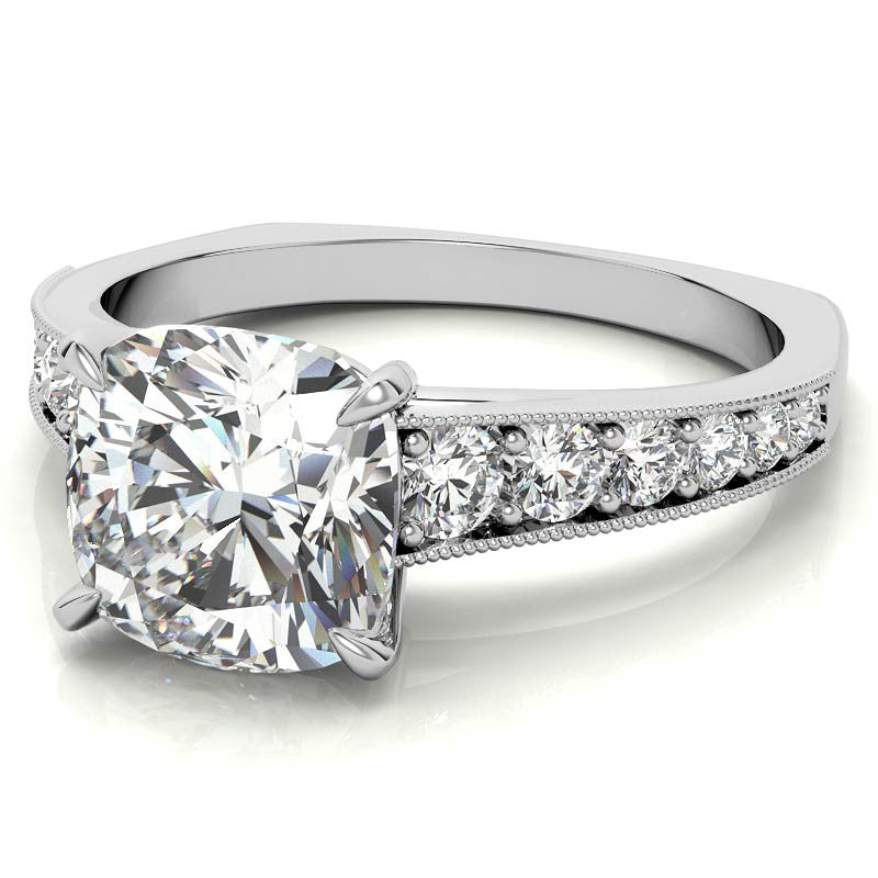Cushion Moissanite Tapered Engagement Ring with Euro Shank