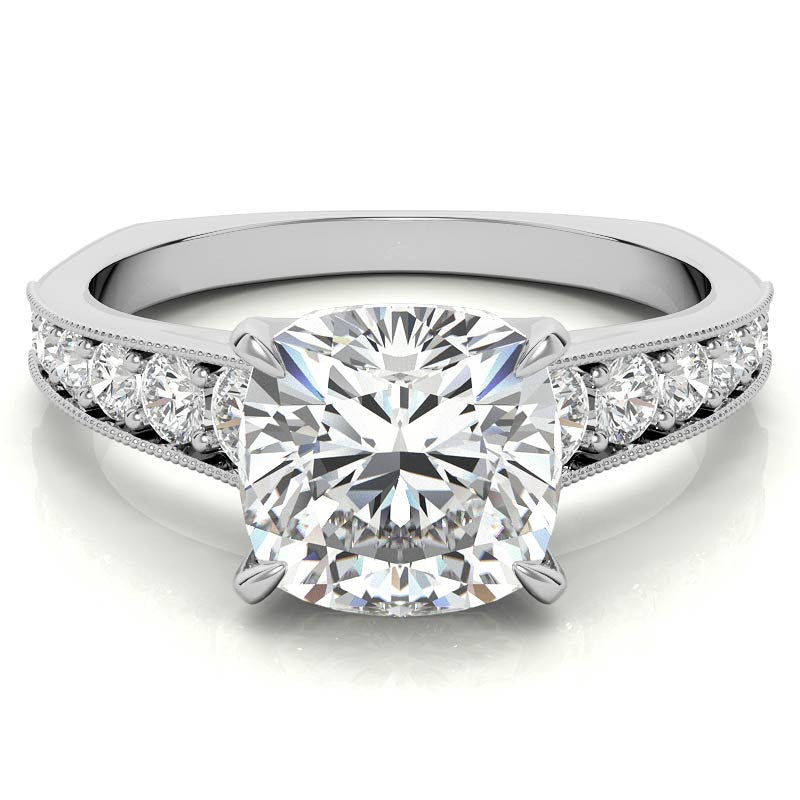 Cushion Moissanite Tapered Engagement Ring with Euro Shank
