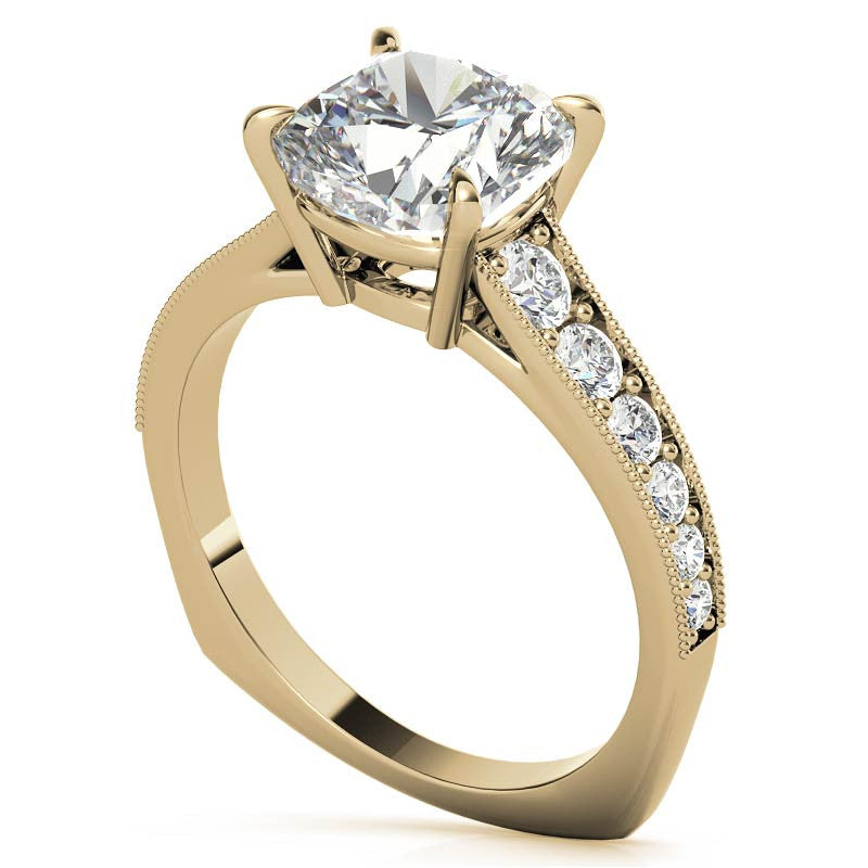 Cushion Moissanite Tapered Engagement Ring with Euro Shank
