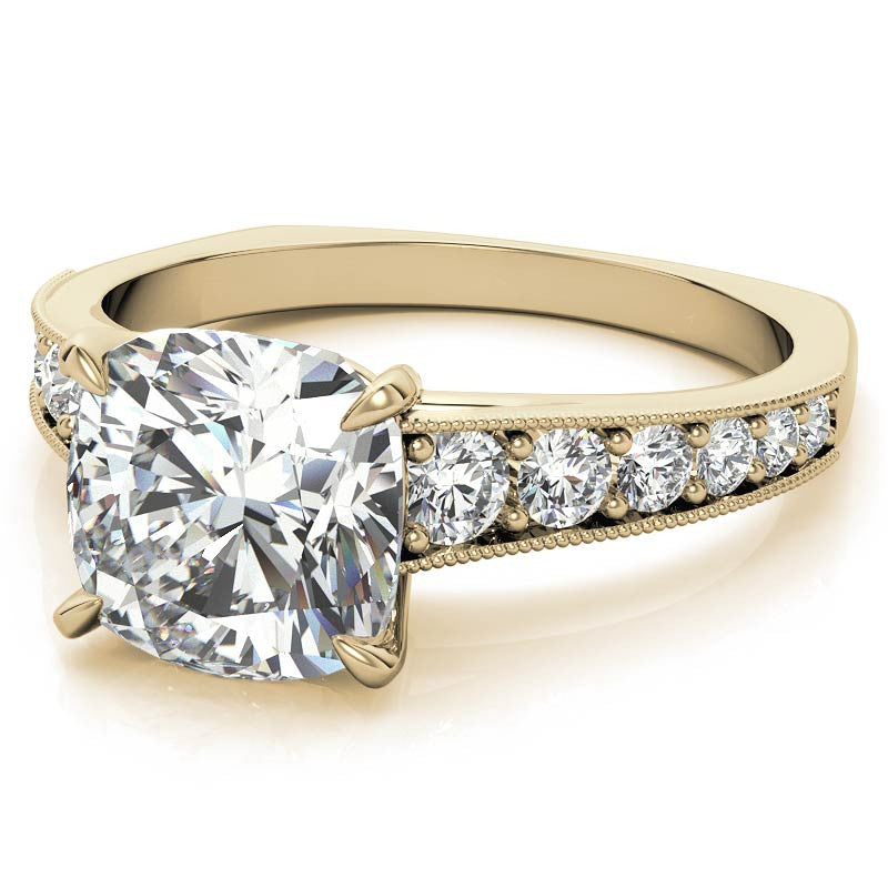 Cushion Moissanite Tapered Engagement Ring with Euro Shank