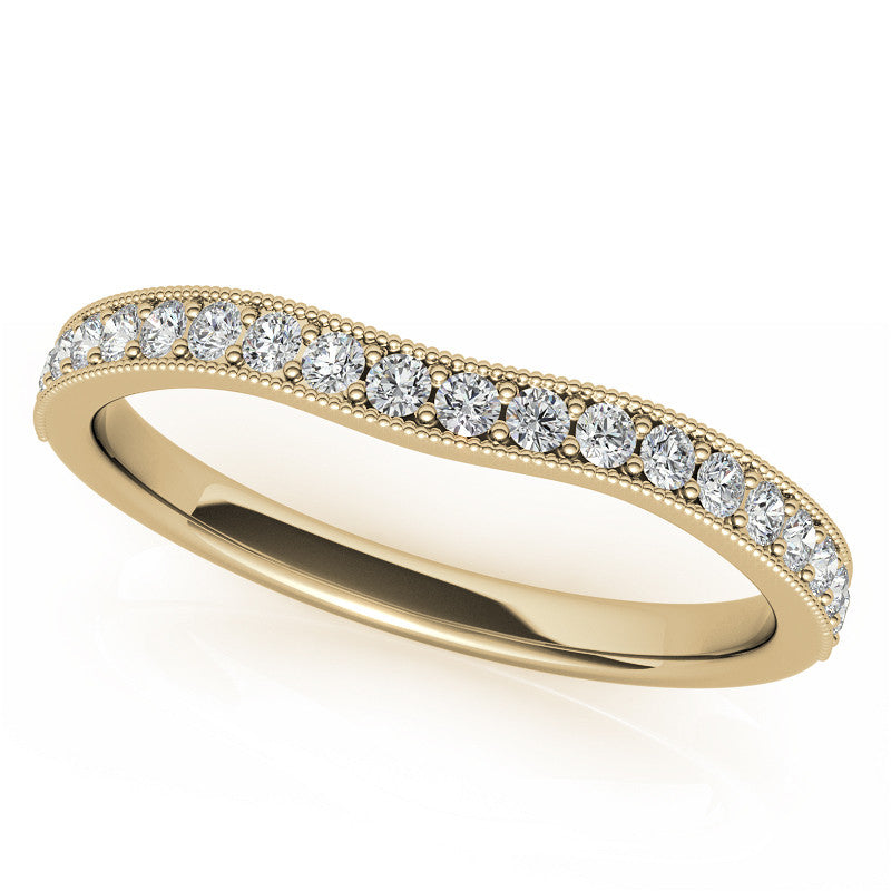 Round Brilliant Moissanite Three-Stone Scroll Accent Engagement Ring