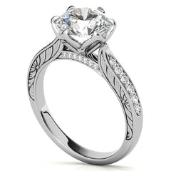 Round Brilliant Moissanite Etched Tulip Engagement Ring