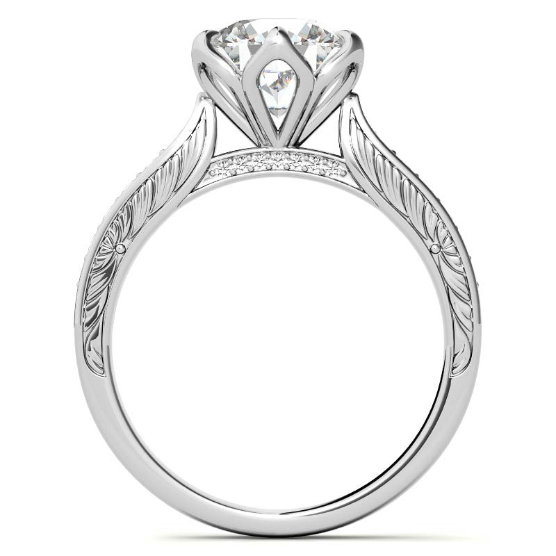 Round Brilliant Moissanite Etched Tulip Engagement Ring