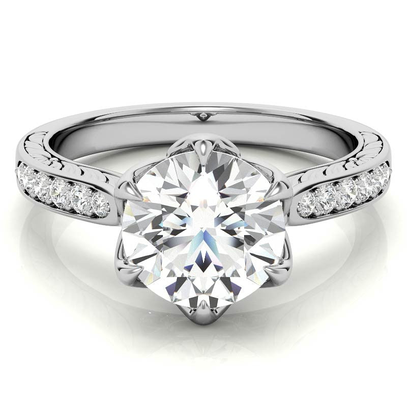 Round Brilliant Moissanite Etched Tulip Engagement Ring