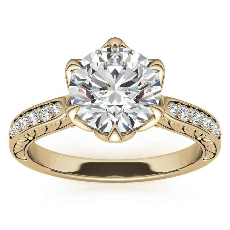 Round Brilliant Moissanite Etched Tulip Engagement Ring