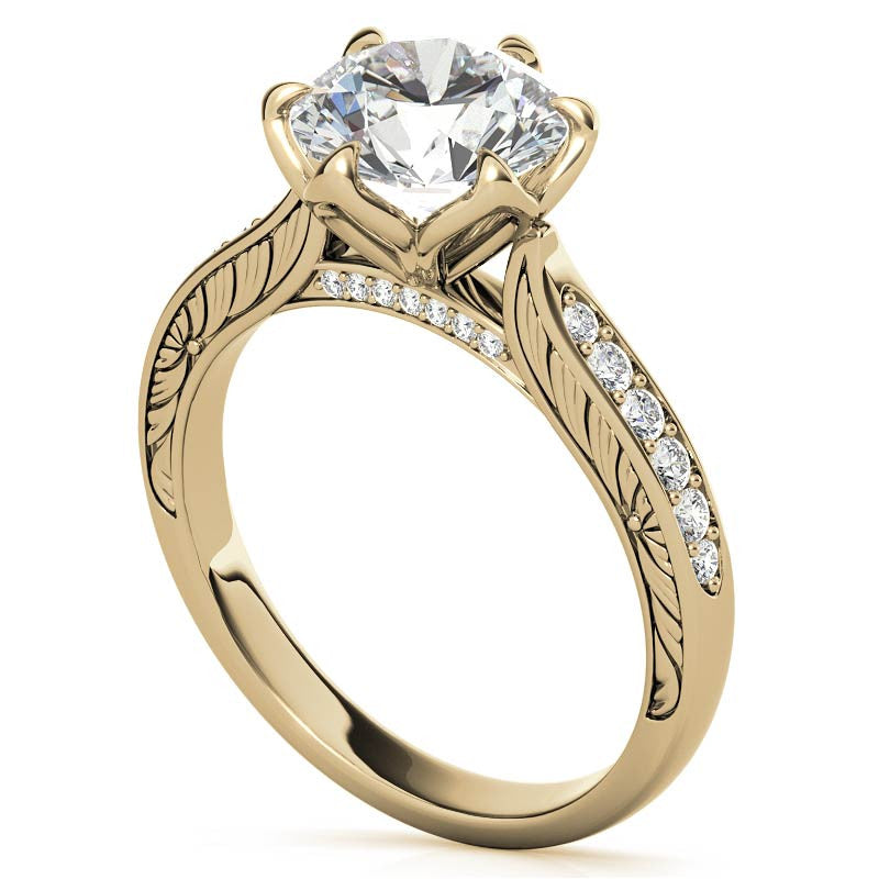 Round Brilliant Moissanite Etched Tulip Engagement Ring