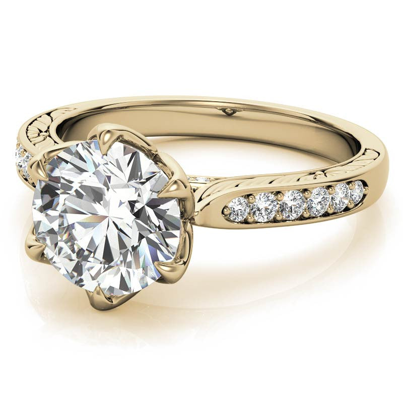 Round Brilliant Moissanite Etched Tulip Engagement Ring
