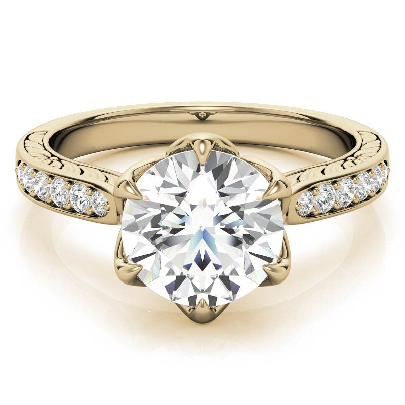Round Brilliant Moissanite Etched Tulip Engagement Ring