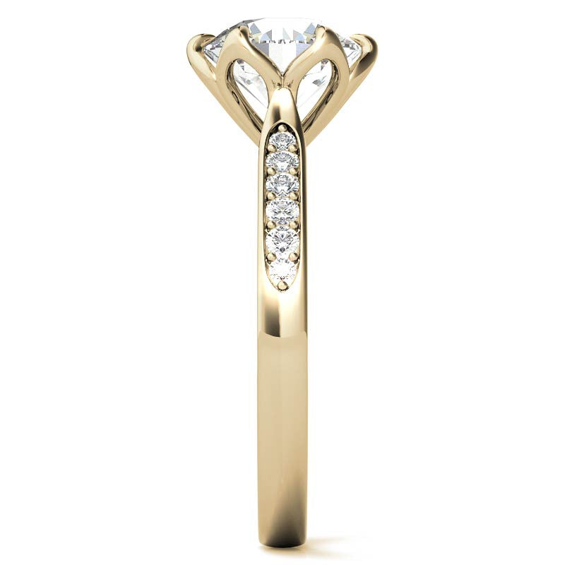 Round Brilliant Moissanite Etched Tulip Engagement Ring