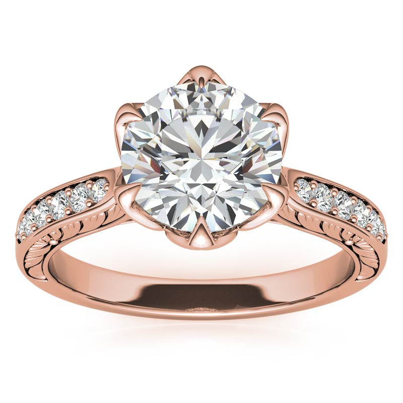 Round Brilliant Moissanite Etched Tulip Engagement Ring
