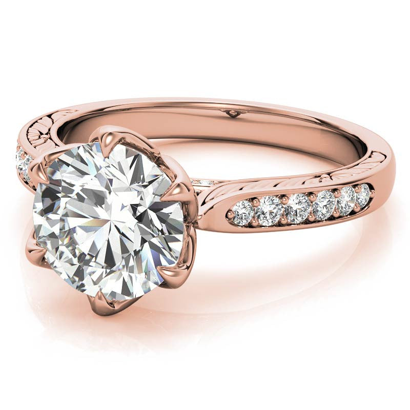 Round Brilliant Moissanite Etched Tulip Engagement Ring