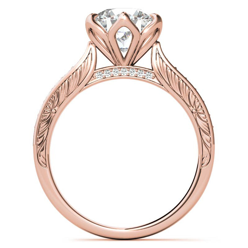 Round Brilliant Moissanite Etched Tulip Engagement Ring