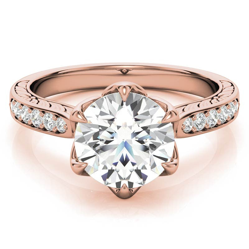 Round Brilliant Moissanite Etched Tulip Engagement Ring