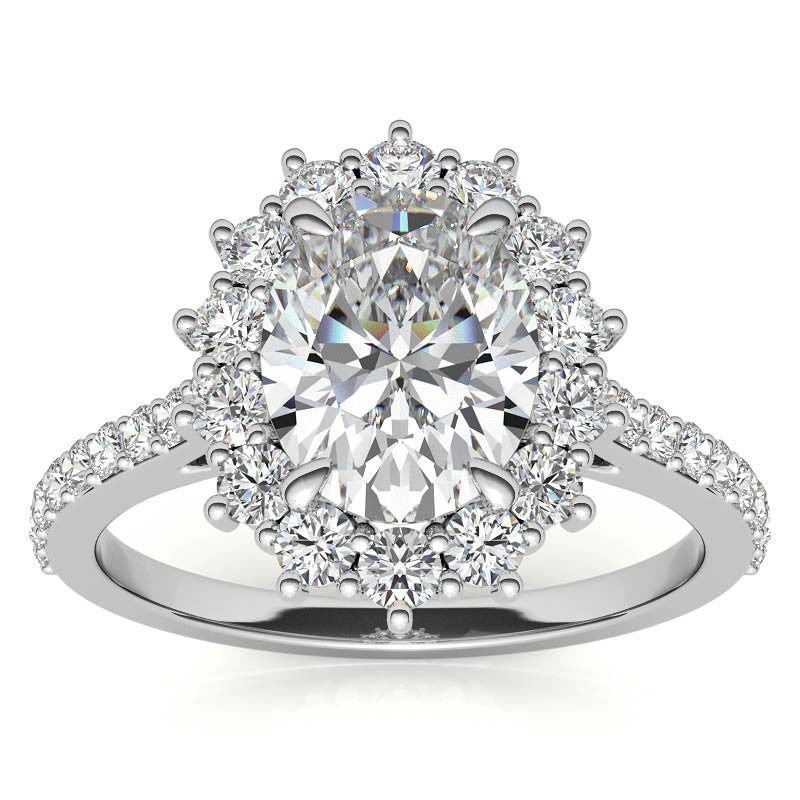 Oval Moissanite Halo Cathedral Engagement Ring