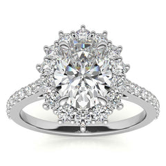 Oval Moissanite Halo Cathedral Engagement Ring