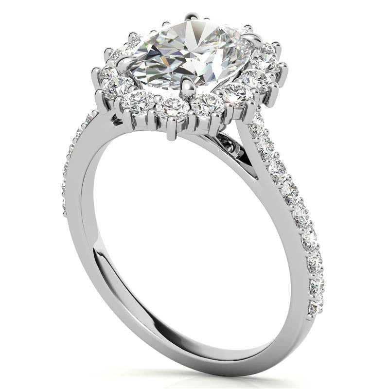 Oval Moissanite Halo Cathedral Engagement Ring
