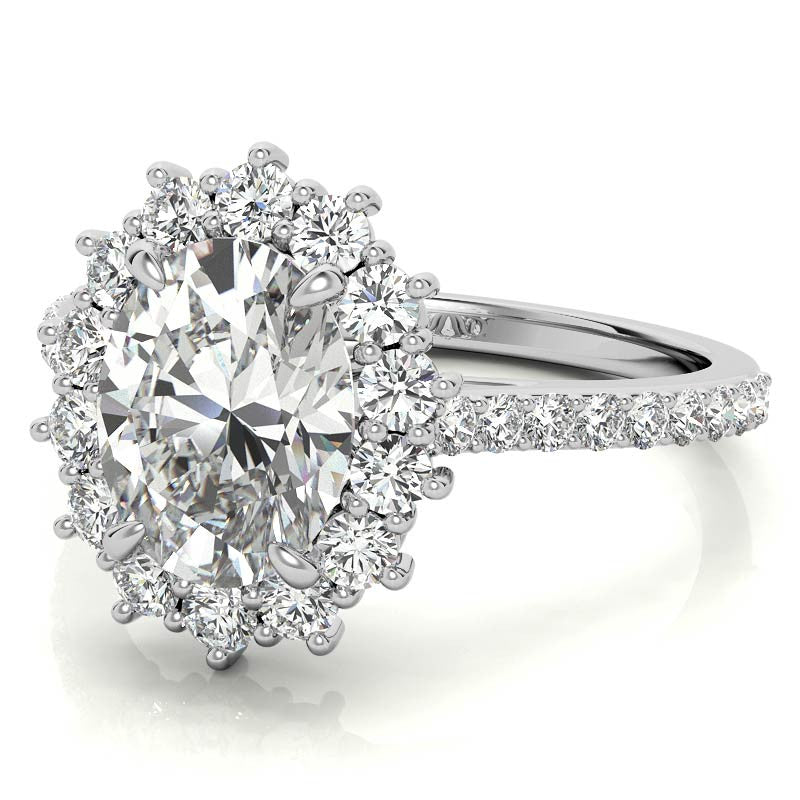 Oval Moissanite Halo Cathedral Engagement Ring
