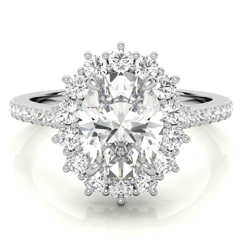 Oval Moissanite Halo Cathedral Engagement Ring