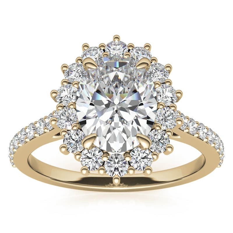 Oval Moissanite Halo Cathedral Engagement Ring