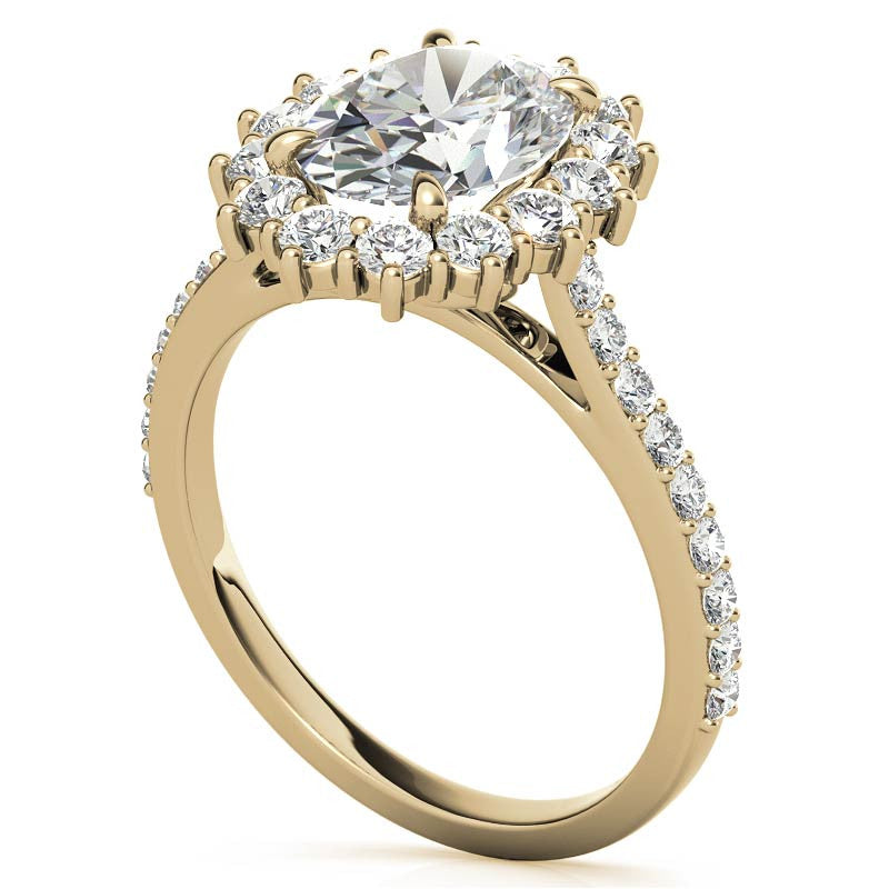 Oval Moissanite Halo Cathedral Engagement Ring