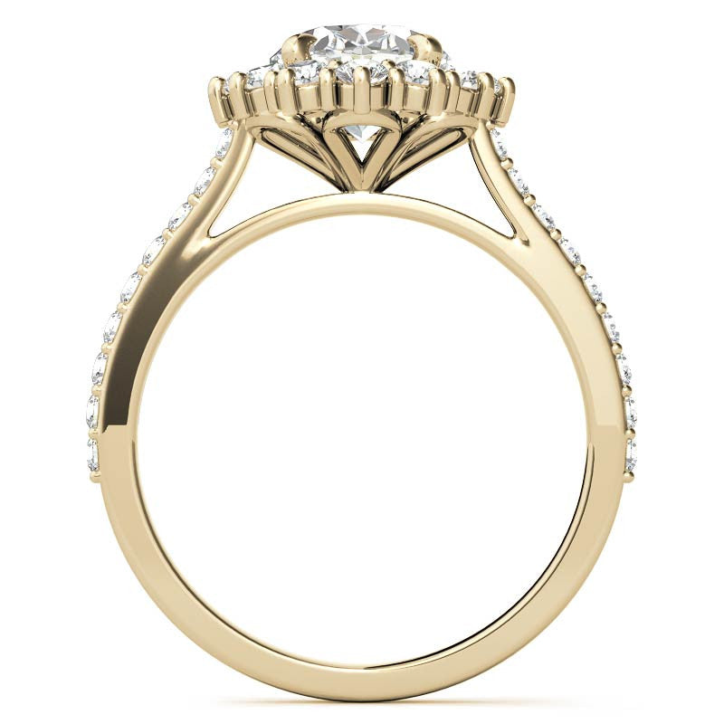 Oval Moissanite Halo Cathedral Engagement Ring